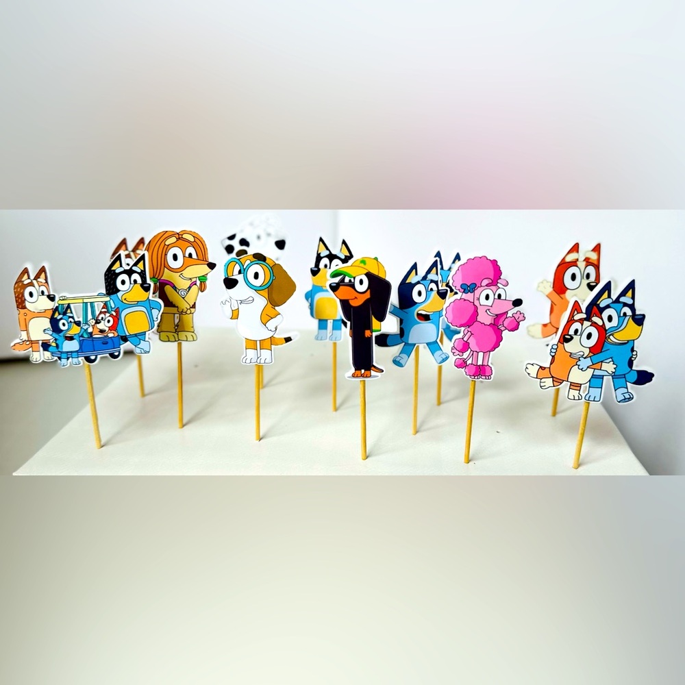 New Bluey Cupcake Toppers - Set of 12 - Double Sided 2-2.5 inches
